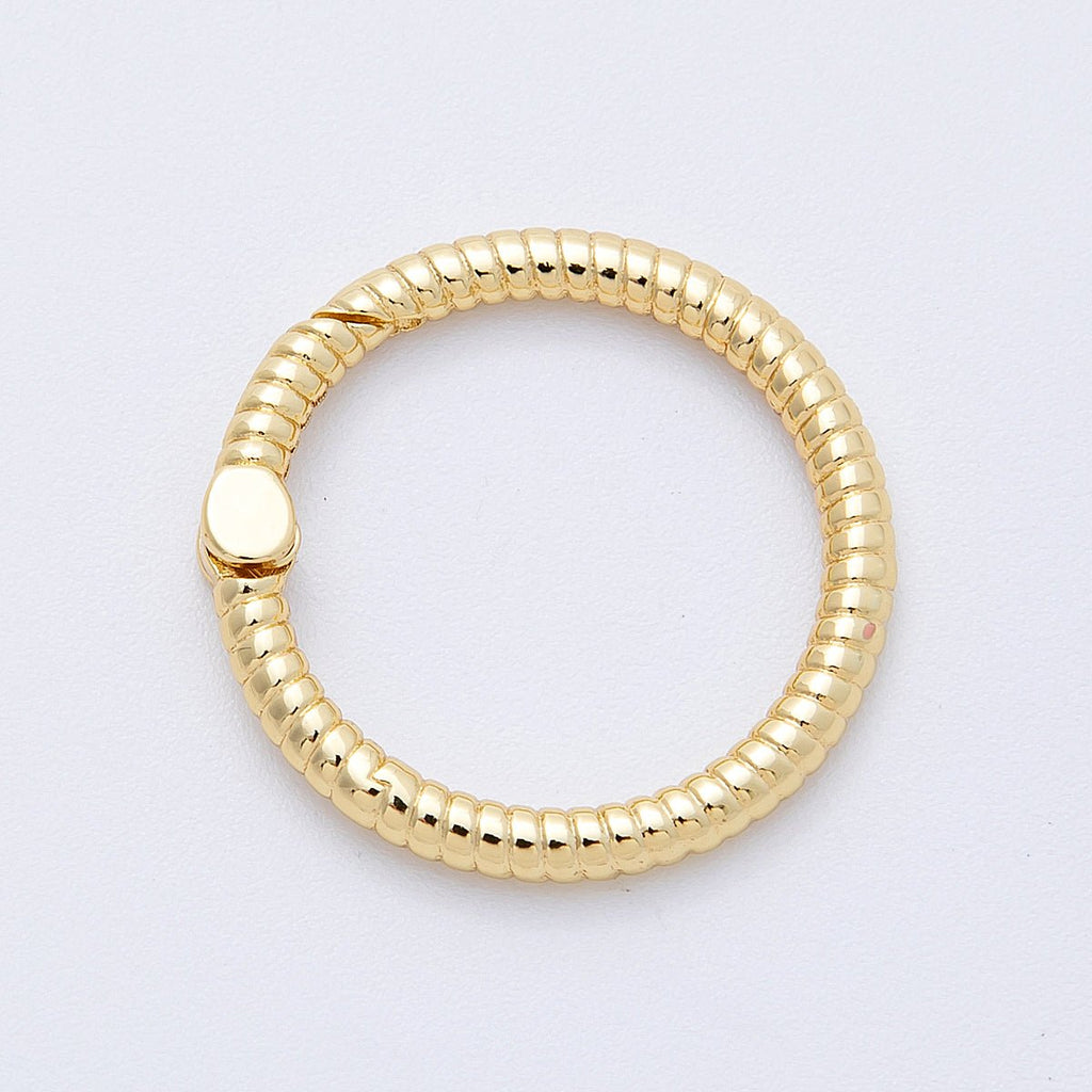 16K Gold Filled 25mm Round Ribbed Croissant Push Gate Clasps Findings | Findings-00032