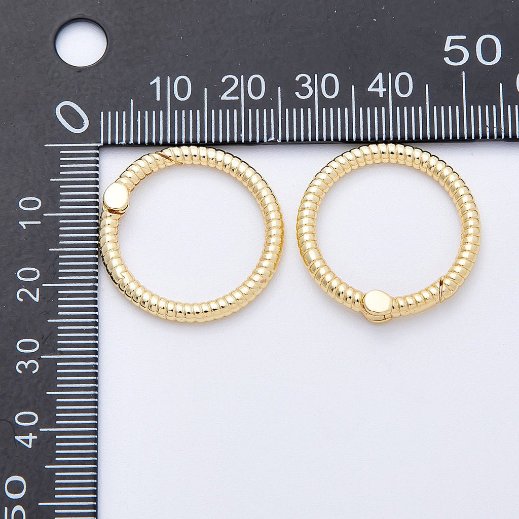 16K Gold Filled 25mm Round Ribbed Croissant Push Gate Clasps Findings | Findings-00032