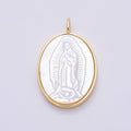 16K Gold Filled 26.5mm White Shell Pearl Lady Guadalupe Mary Oval Charm | Charms-01481