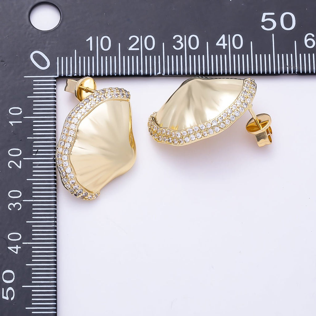 16K Gold Filled 26mm Clam Sea Shell Micro Paved CZ Stud Earrings in Gold & Silver | Findings-00486 Findings-00487