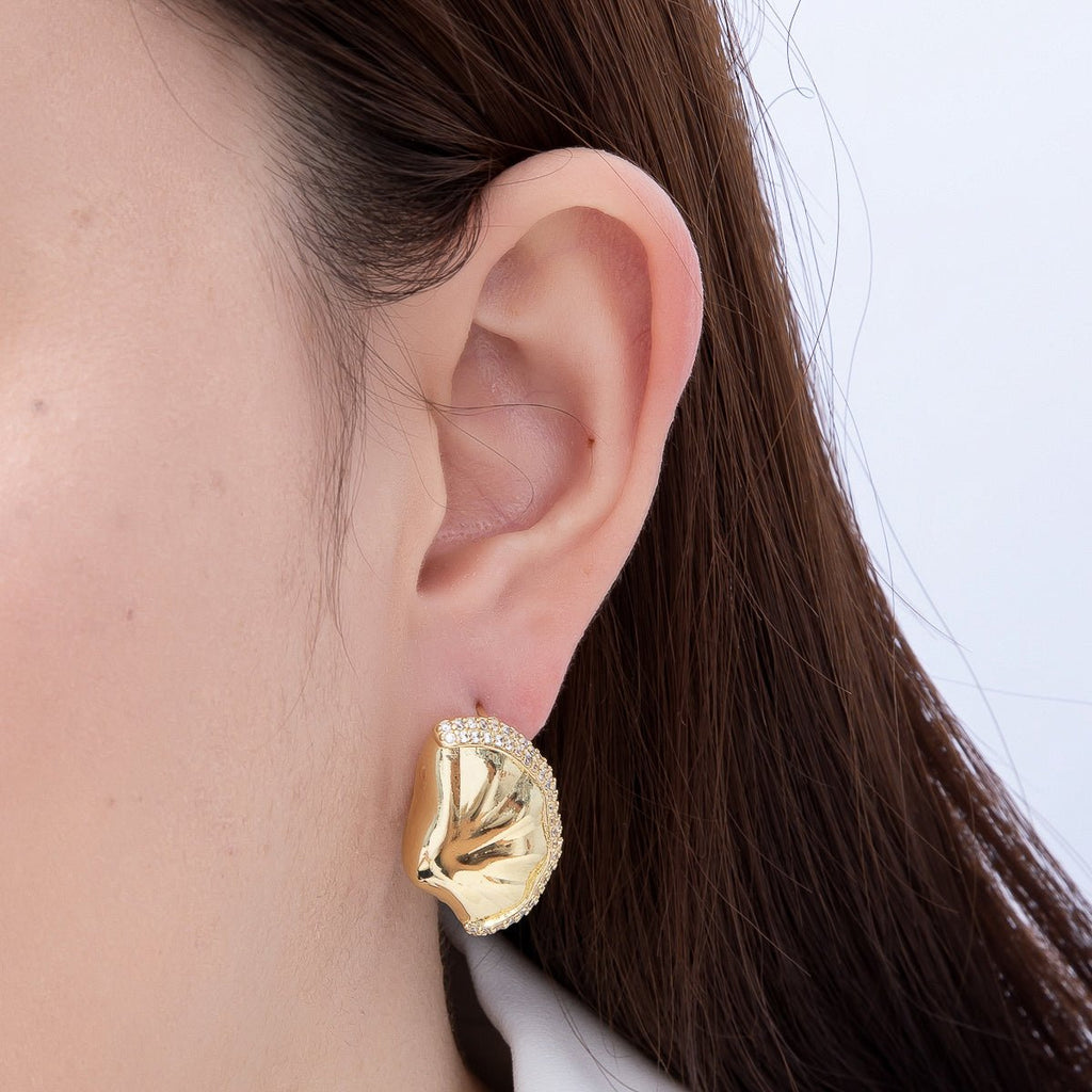 16K Gold Filled 26mm Clam Sea Shell Micro Paved CZ Stud Earrings in Gold & Silver | Findings-00486 Findings-00487