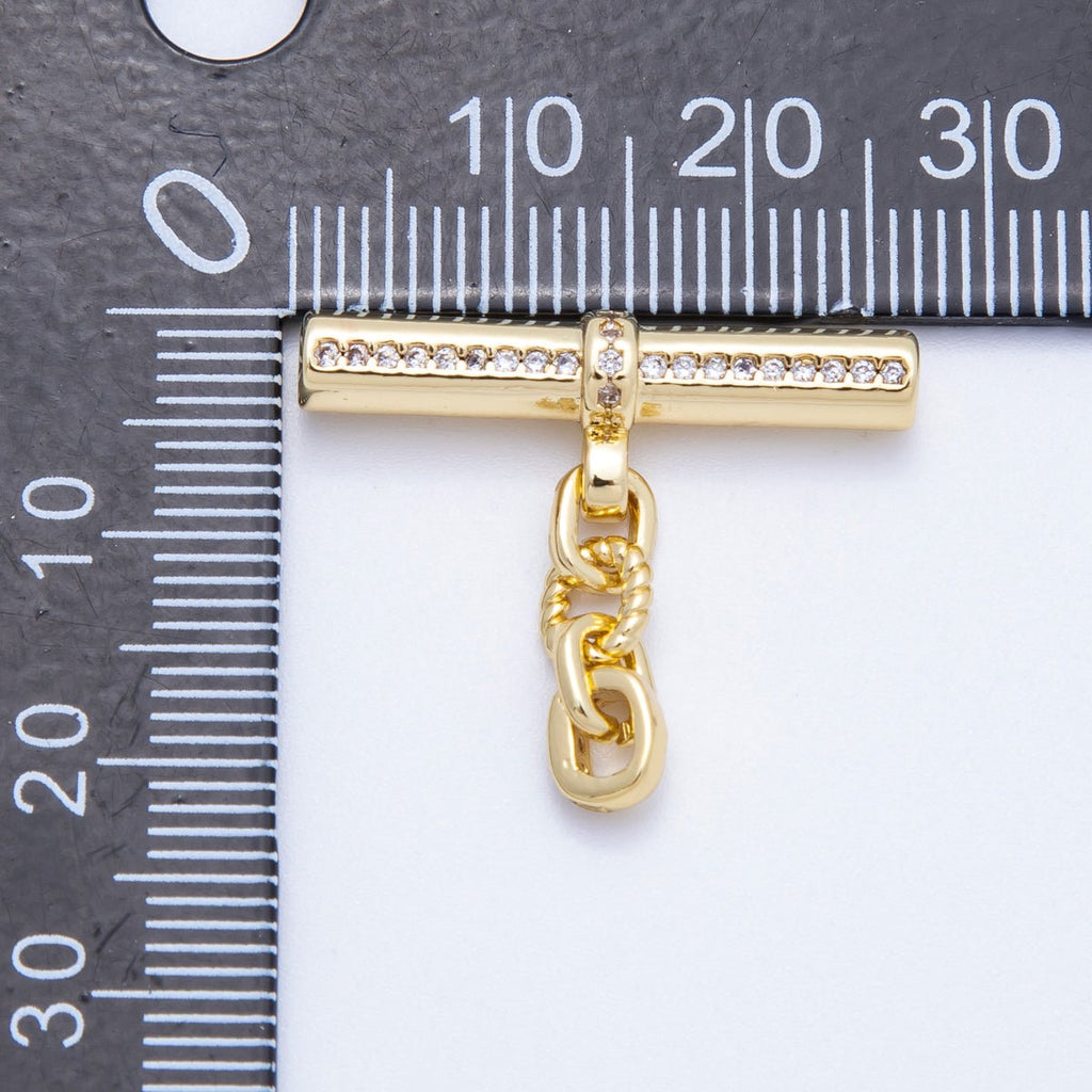 16K Gold Filled 26mm Micro Paved CZ  Twisted Rope Tube Bar Pendant | Findings-00047
