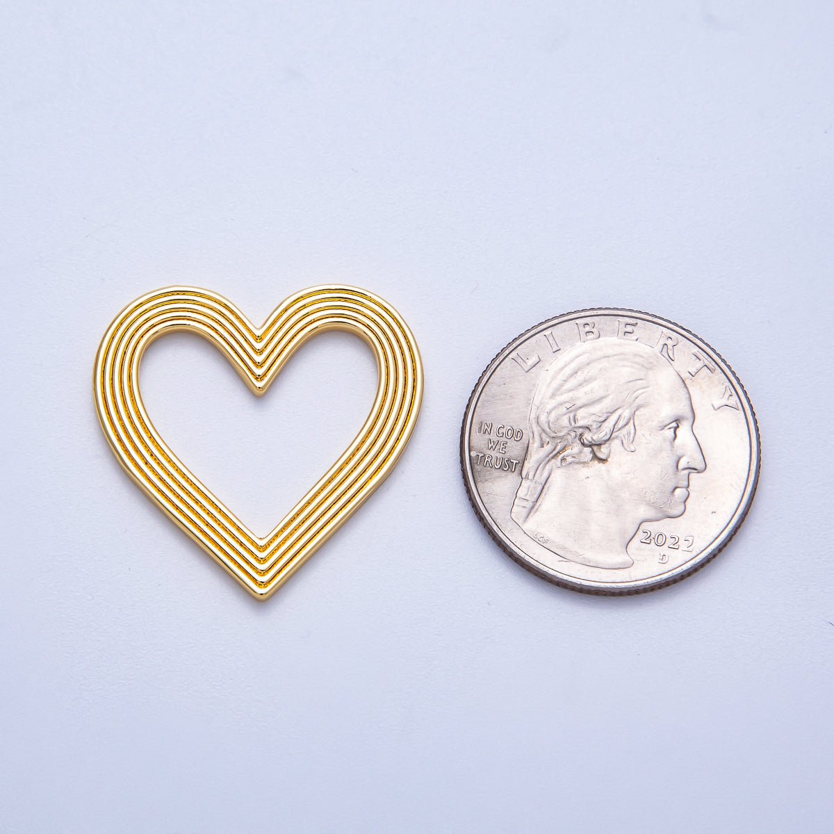 16K Gold Filled 26mm Ribbed Open Heart Charm Findings | Findings-00152