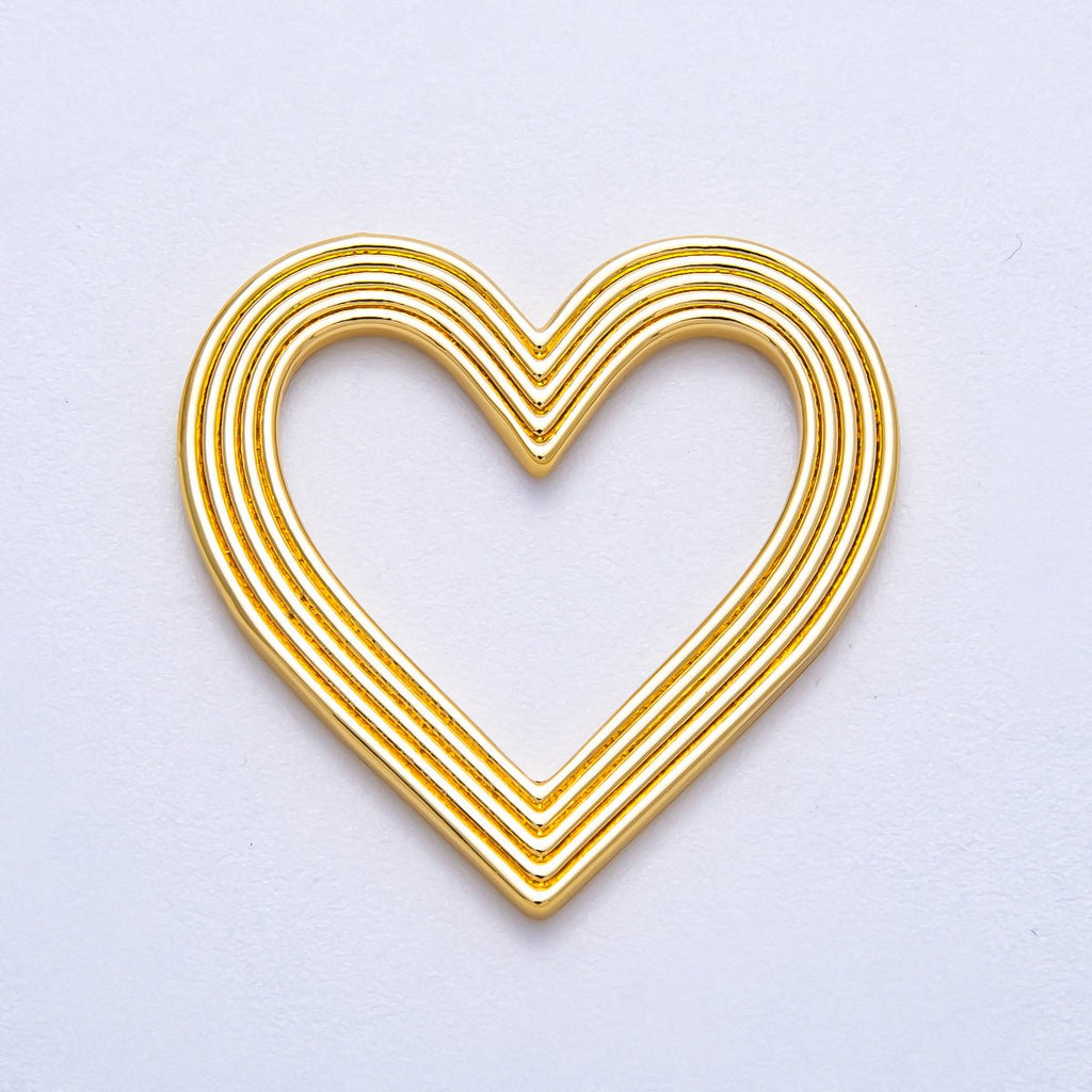 16K Gold Filled 26mm Ribbed Open Heart Charm Findings | Findings-00152