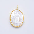 16K Gold Filled 27mm White Shell Pearl Virgin Mary Oval Charm | Charms-01508