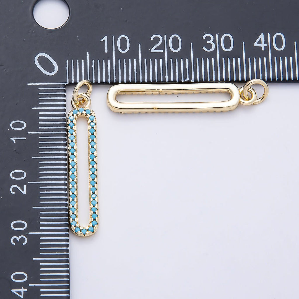 16K Gold Filled 28.5mm Turquoise Micro Paved Open Oblong Charm | Charms-01252