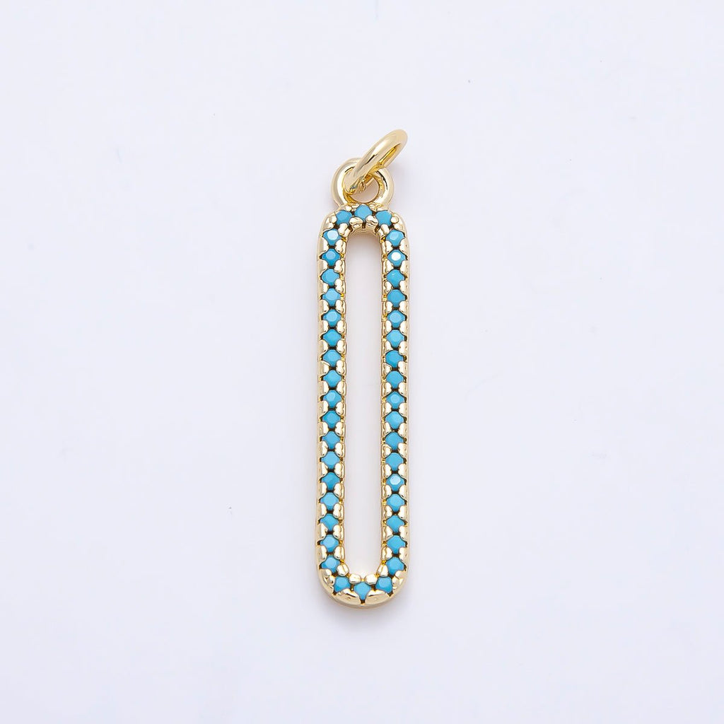 16K Gold Filled 28.5mm Turquoise Micro Paved Open Oblong Charm | Charms-01252