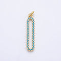 16K Gold Filled 28.5mm Turquoise Micro Paved Open Oblong Charm | Charms-01252