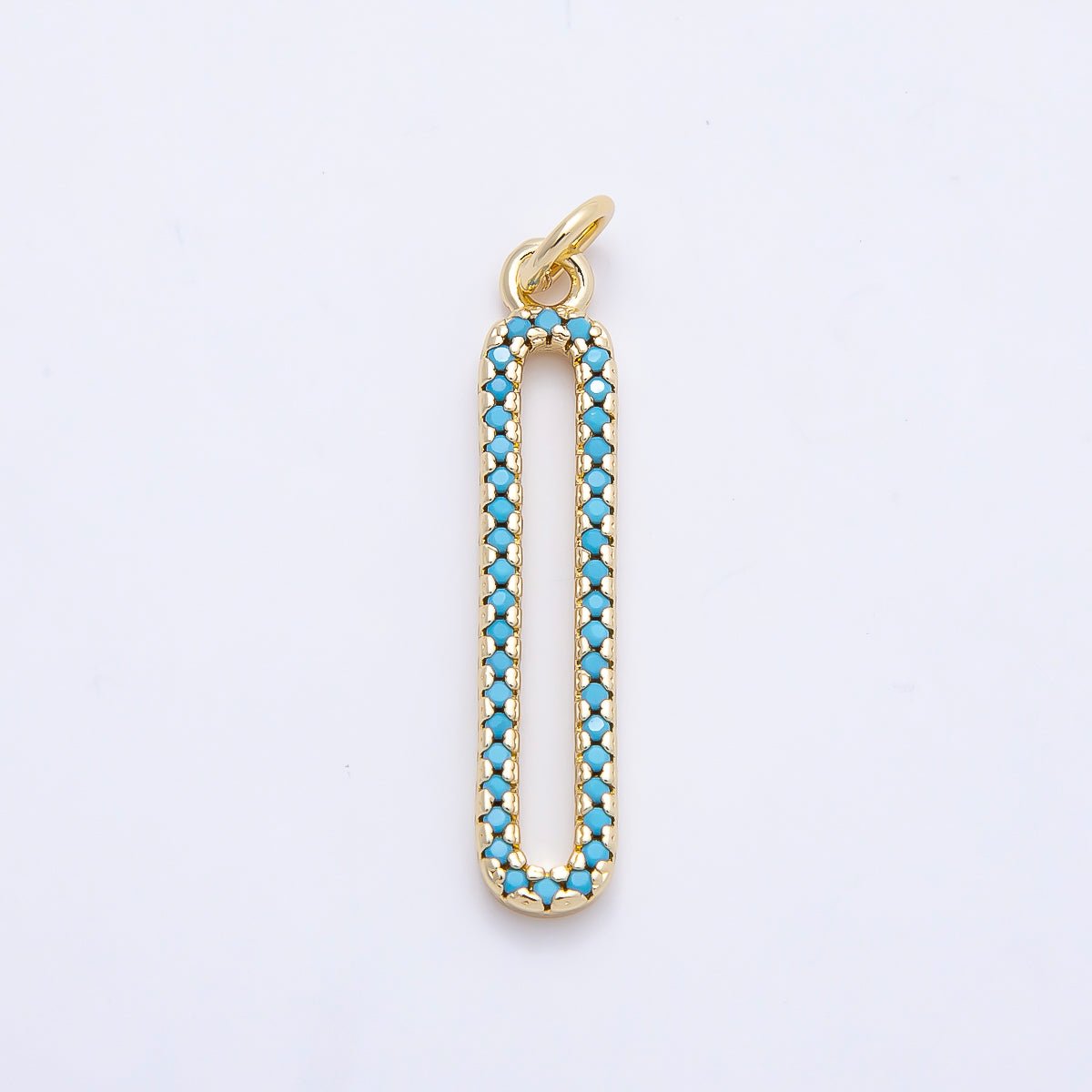 16K Gold Filled 28.5mm Turquoise Micro Paved Open Oblong Charm | Charms-01252