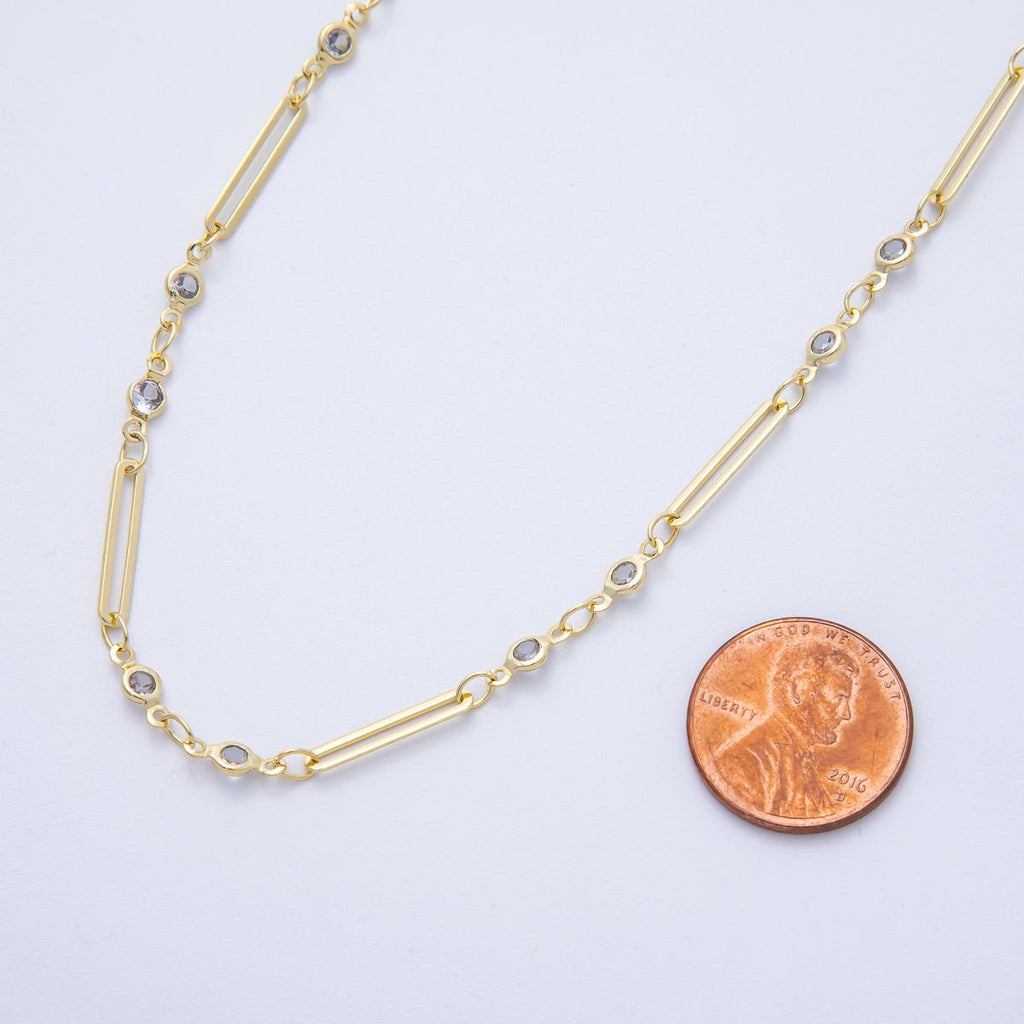 16K Gold Filled 2.8mm Clear CZ Round Paperclip Unfinished Chain by Yard | Roll-01842