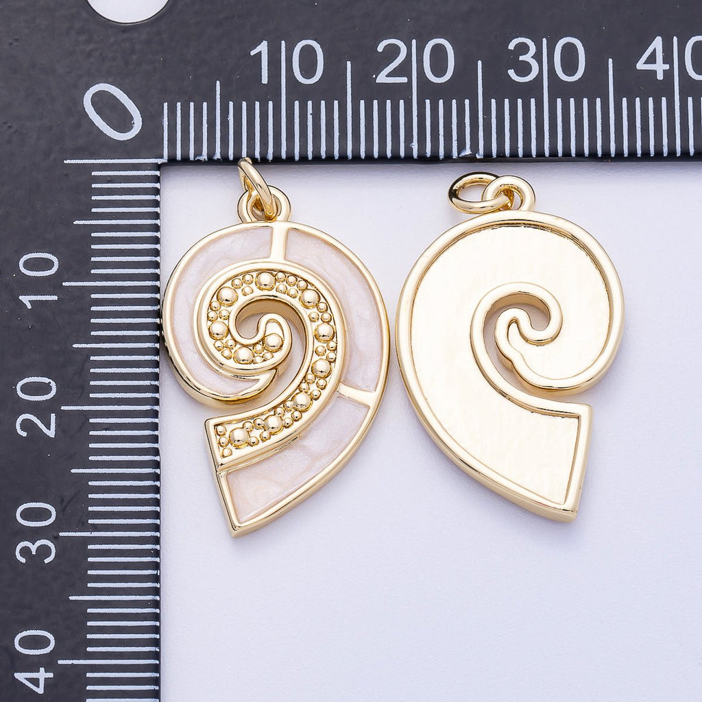 16K Gold Filled 28mm Micro Paved CZ Shell Pearl Conch Sea Shell Charm | Charms-00497
