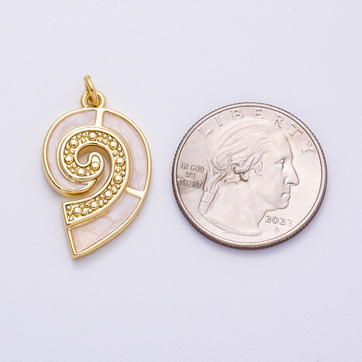 16K Gold Filled 28mm Micro Paved CZ Shell Pearl Conch Sea Shell Charm | Charms-00497