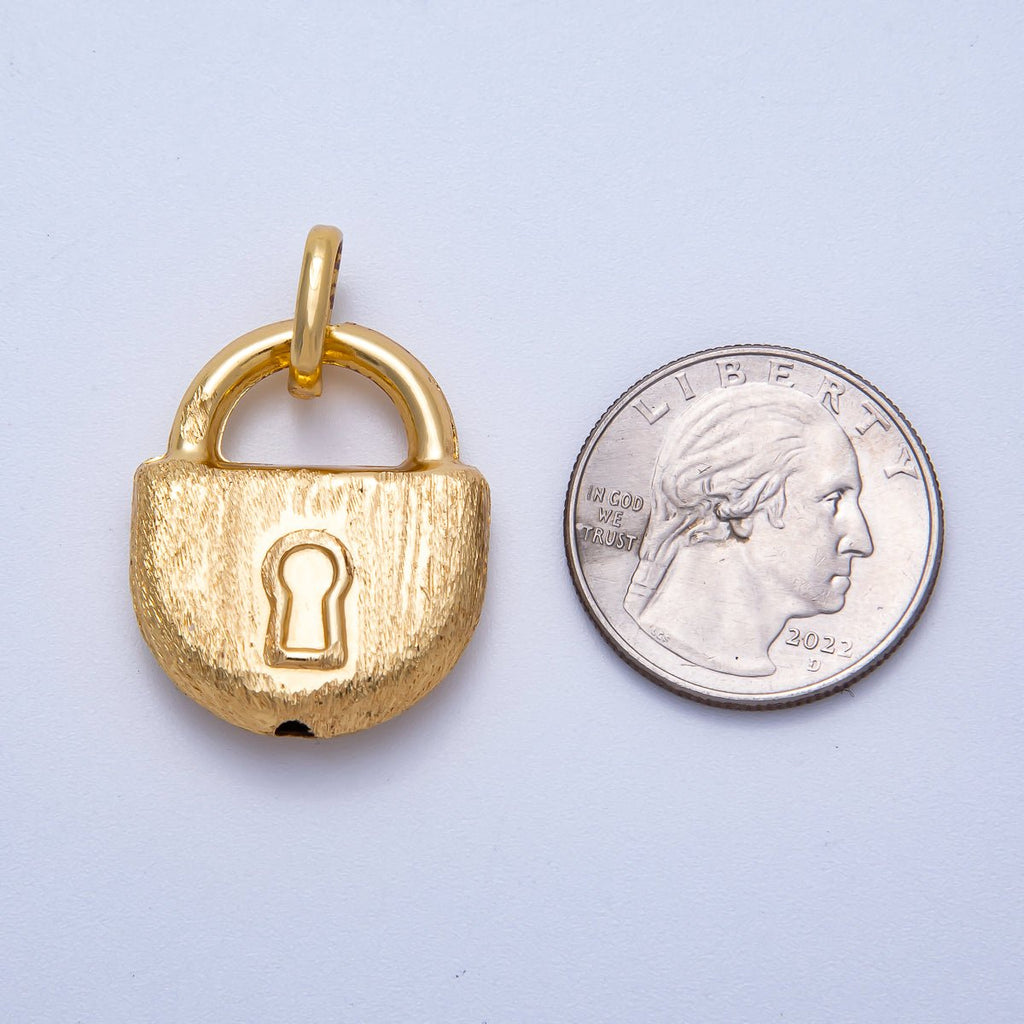 16K Gold Filled 28mm Minimalist Textured Padlock Multidimensional 3D Charm | Charms-00616