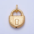 16K Gold Filled 28mm Minimalist Textured Padlock Multidimensional 3D Charm | Charms-00616