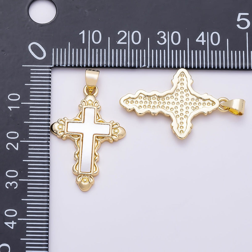 16K Gold Filled 28mm Shell Pearl Artisan Religious Cross Pendant | Charms-01311