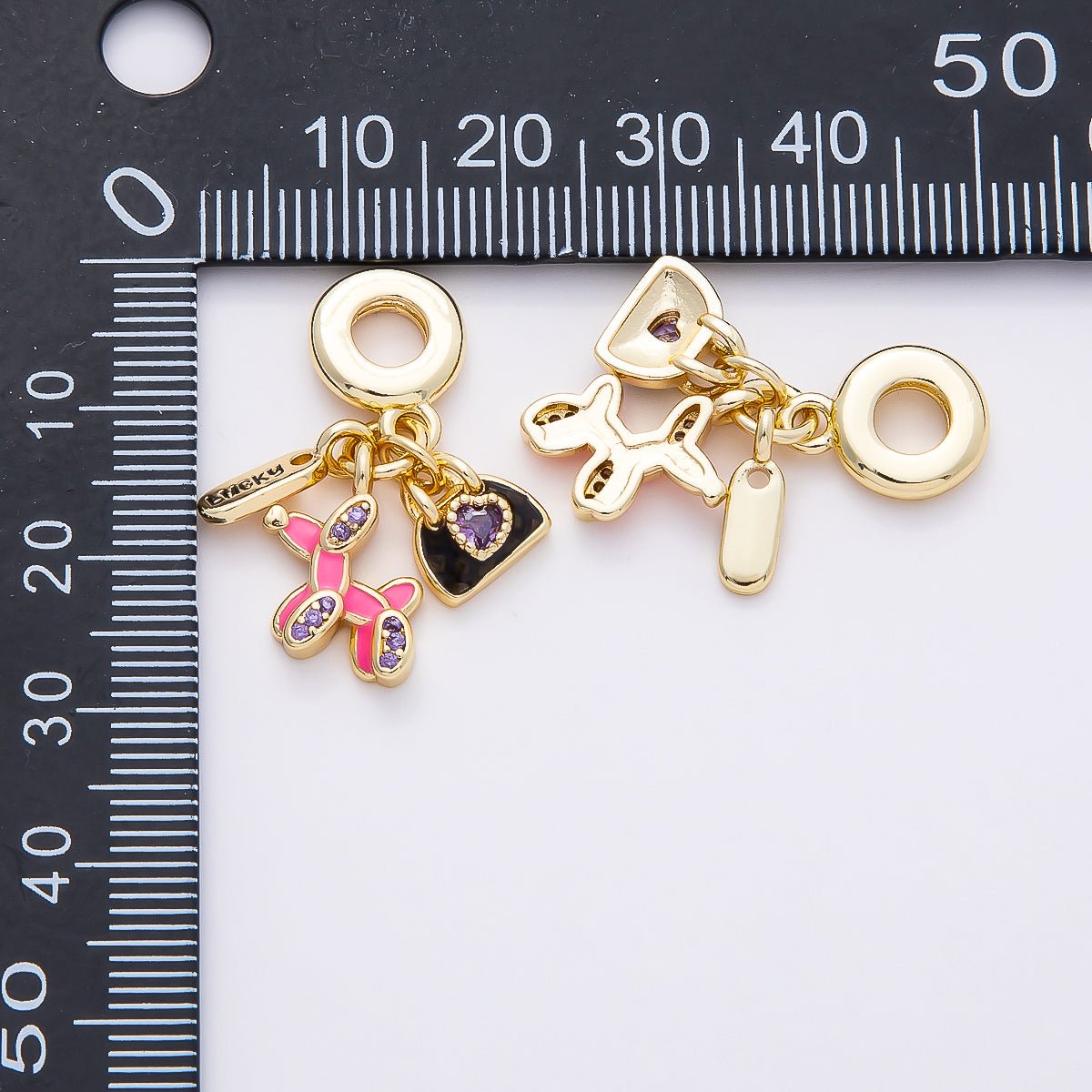 16K Gold Filled 29mm Micro Paved CZ Dog Bag Lucky Tag Drop Rondelle Pendant | Charms-00854