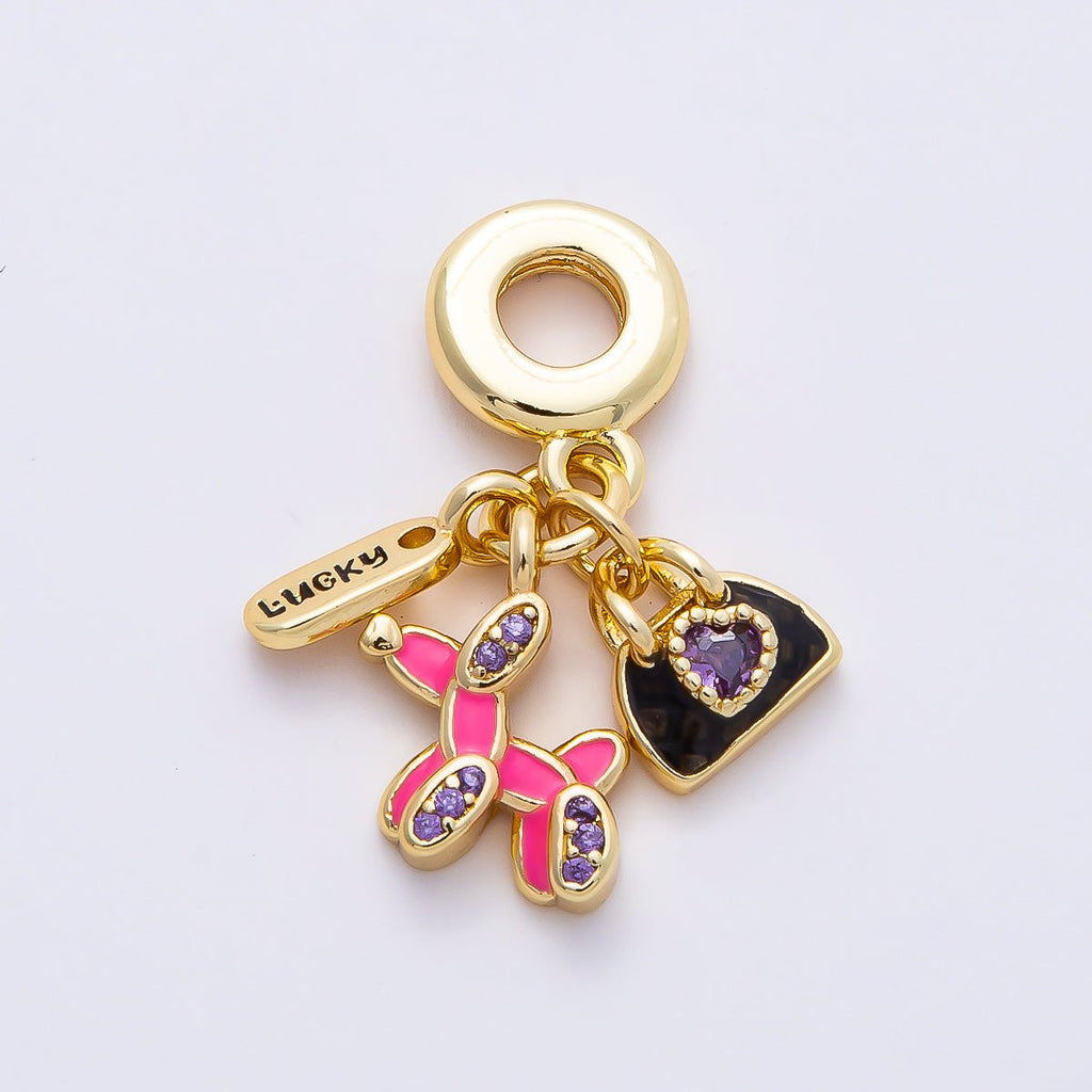 16K Gold Filled 29mm Micro Paved CZ Dog Bag Lucky Tag Drop Rondelle Pendant | Charms-00854