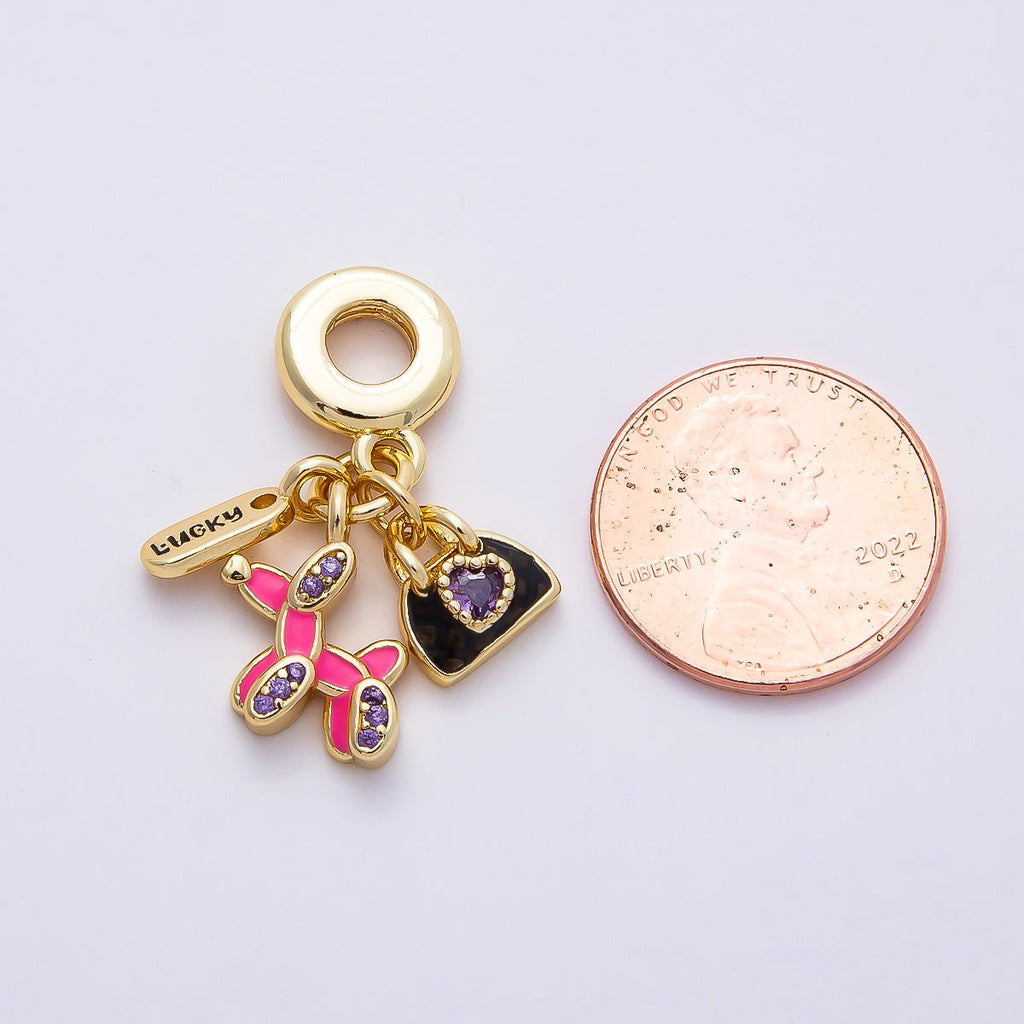 16K Gold Filled 29mm Micro Paved CZ Dog Bag Lucky Tag Drop Rondelle Pendant | Charms-00854