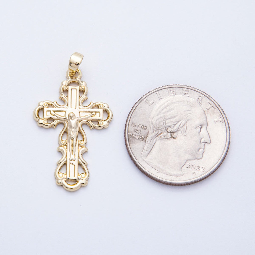 16K Gold Filled 30mm Crucifix Religious Cross Pendant | Charms-00213