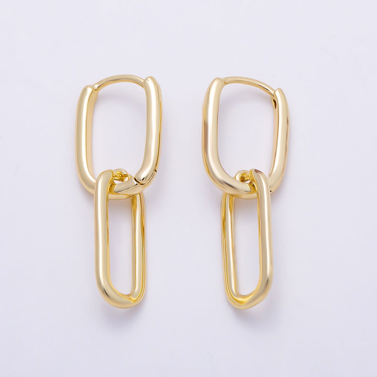 16K Gold Filled 30mm Minimalist Paperclip Oblong Chain Link Drop Hoop | Earrings-00700