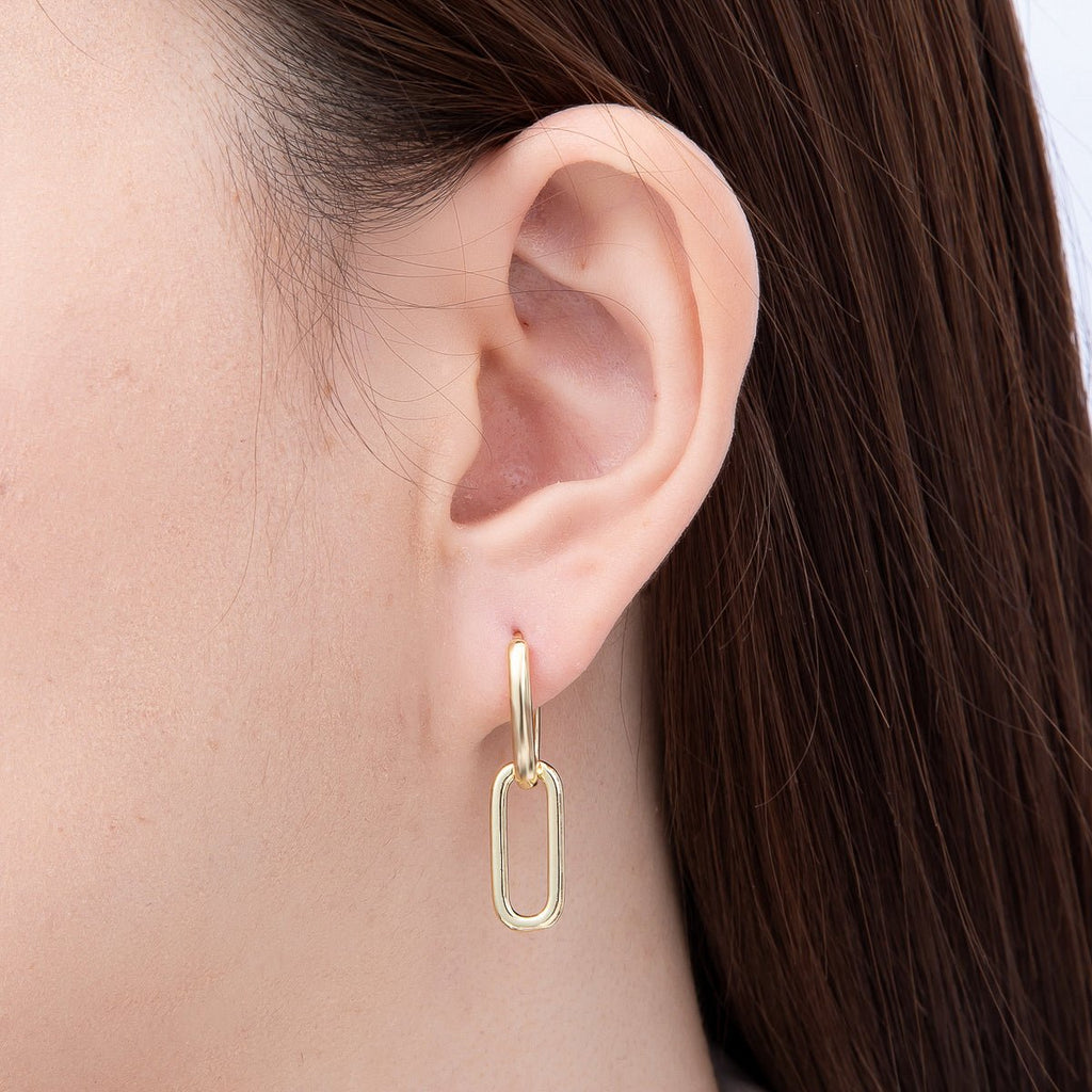 16K Gold Filled 30mm Minimalist Paperclip Oblong Chain Link Drop Hoop | Earrings-00700