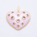 16K Gold Filled 30mm Pink CZ Dotted Glitter Enamel Heart Pendant | Charms-00856