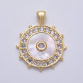 16K Gold Filled 31mm Shell Pearl Micro Paved CZ Evil Eyes Medallion Pendant | Charms-00565