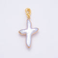 16K Gold Filled 32.5mm Freshwater Pearl Religious Cross Snap Latch Pendant | Charms-00810