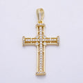 16K Gold Filled 32mm Micro Paved CZ Lined Religious Cross Pendant | Charms-01399