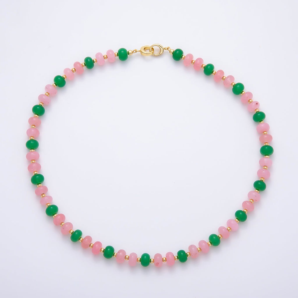 16K Gold Filled 3mm Bead Rondelle Gemstone Chain 17 Inch Necklace w. Dual Push Gate | WA-02161