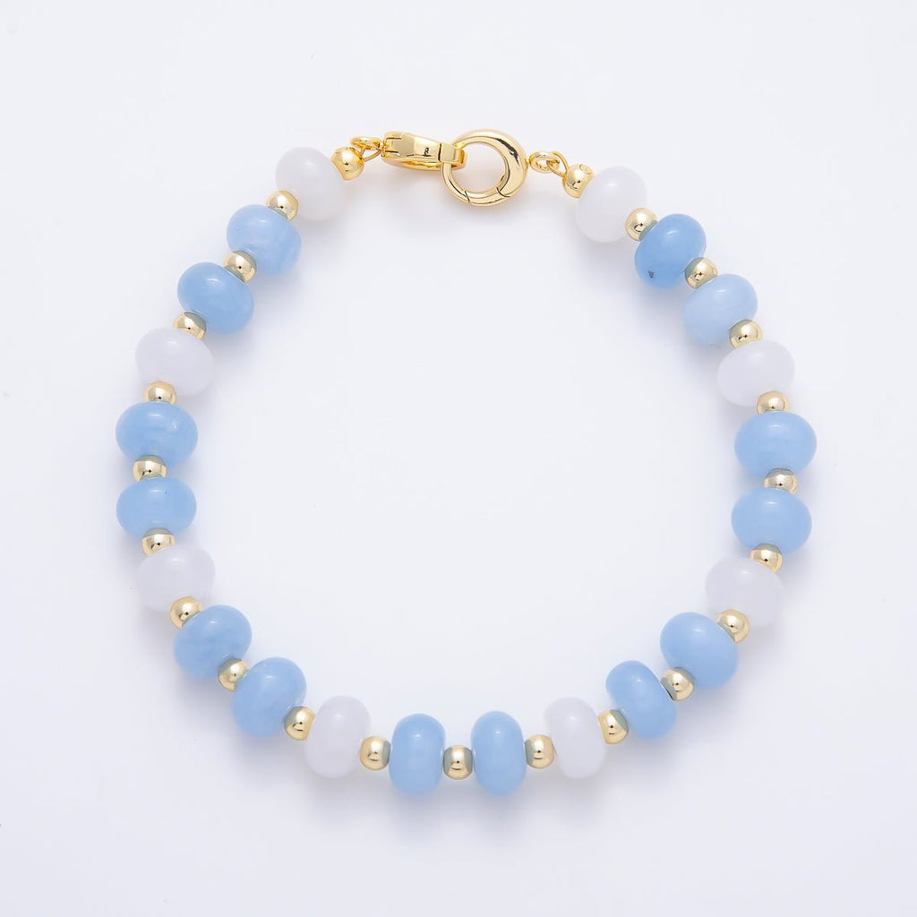 16K Gold Filled 3.3mm Bead Rondelle Gemstone Chain 7.5 Inch Bracelet w. Dual Push Gate | WA-02207