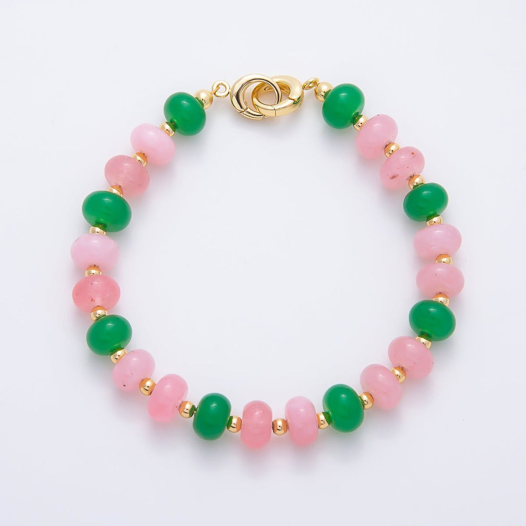 16K Gold Filled 3.3mm Bead Rondelle Gemstone Chain 7.5 Inch Bracelet w. Dual Push Gate | WA-02207