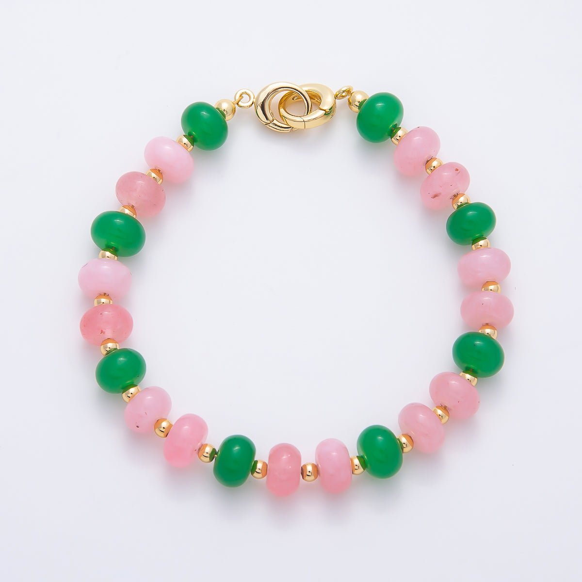 16K Gold Filled 3.3mm Bead Rondelle Gemstone Chain 7.5 Inch Bracelet w. Dual Push Gate | WA-02207