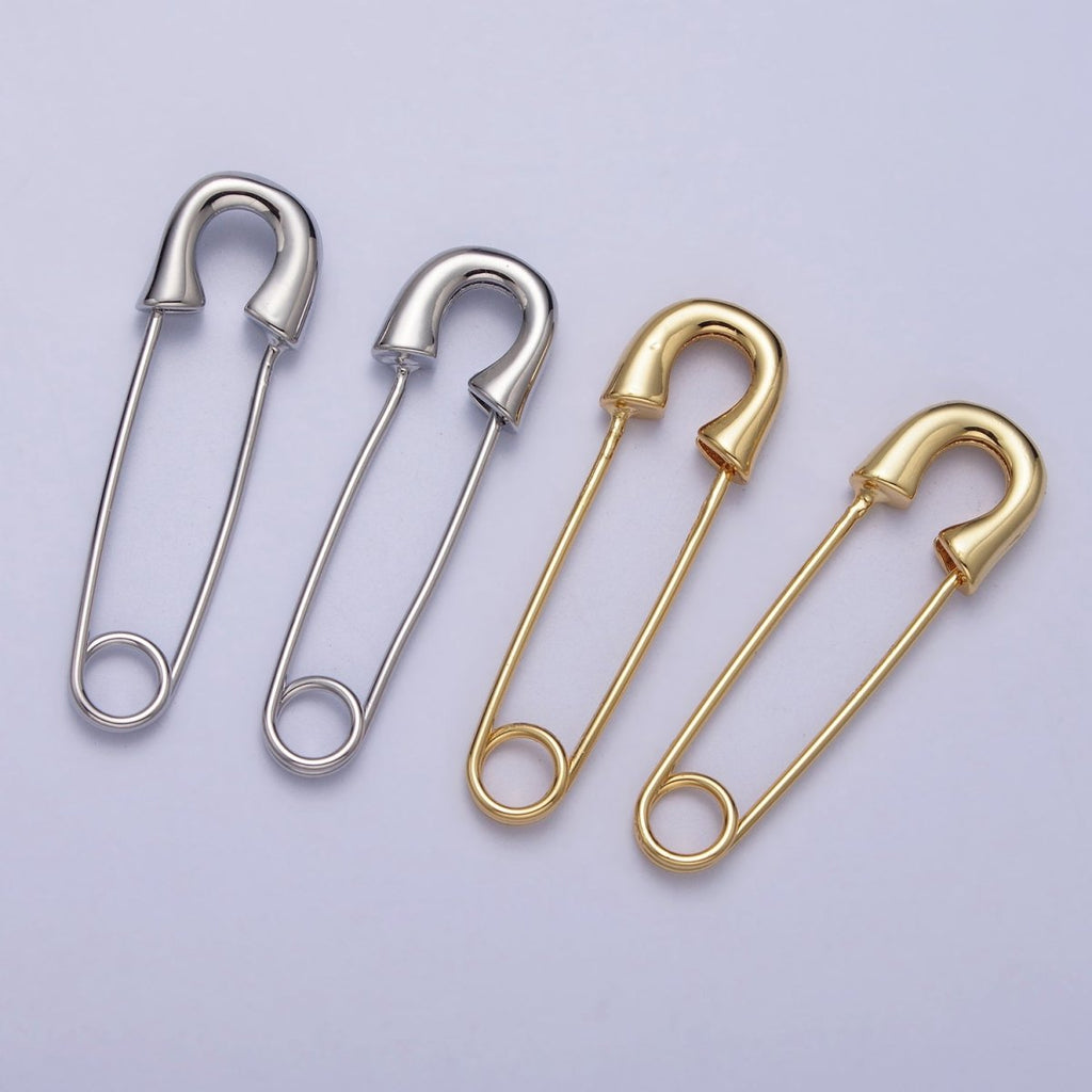 16K Gold Filled 33mm Minimalist Safety Pin Hoop in Gold & Silver | Earrings-00243 Earrings-00244