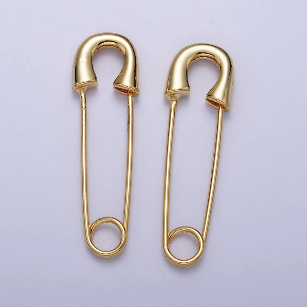 16K Gold Filled 33mm Minimalist Safety Pin Hoop in Gold & Silver | Earrings-00243 Earrings-00244