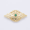 16K Gold Filled 34mm Green CZ Oval Filigree Geometric Charm Finding | Findings-00036