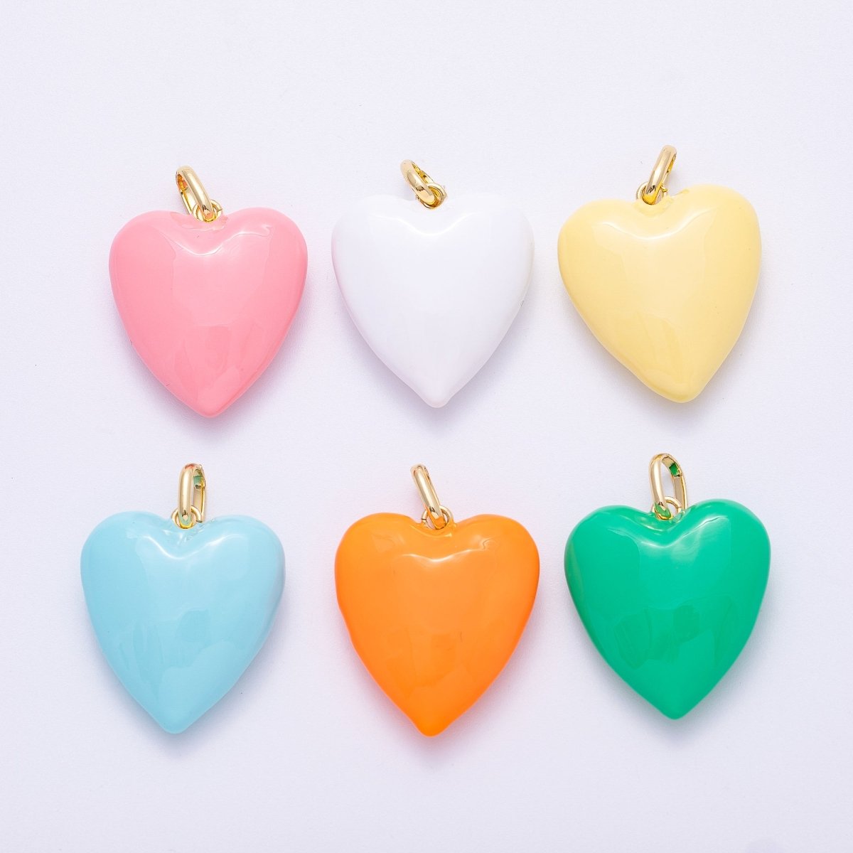 16K Gold Filled 35mm Colorful Pastel Enamel Chubby Heart Pendant | Charms-00583 ~ Charms-00588