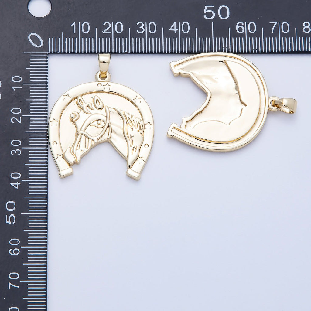 16K Gold Filled 35mm Lucky Horse Shoe Medallion Pendant | Charms-00649