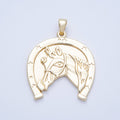 16K Gold Filled 35mm Lucky Horse Shoe Medallion Pendant | Charms-00649