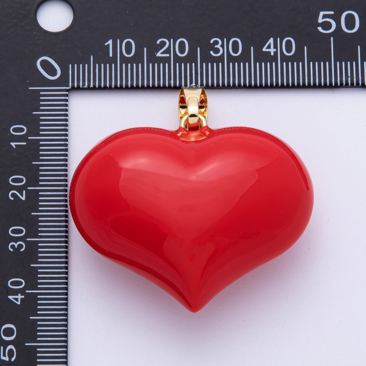 16K Gold Filled 37mm Red Enamel Chubby Heart 3D Multidimensional Pendant | Charms-00112