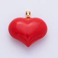 16K Gold Filled 37mm Red Enamel Chubby Heart 3D Multidimensional Pendant | Charms-00112