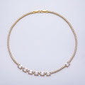 16K Gold Filled 3mm Baguette CZ Tennis Chain 17 Inch Adjustable Necklace | WA-04336