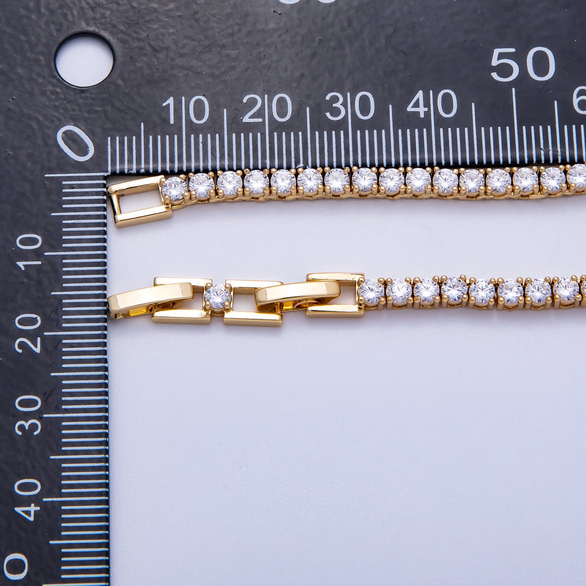 16K Gold Filled 3mm Baguette CZ Tennis Chain 17 Inch Adjustable Necklace | WA-04336