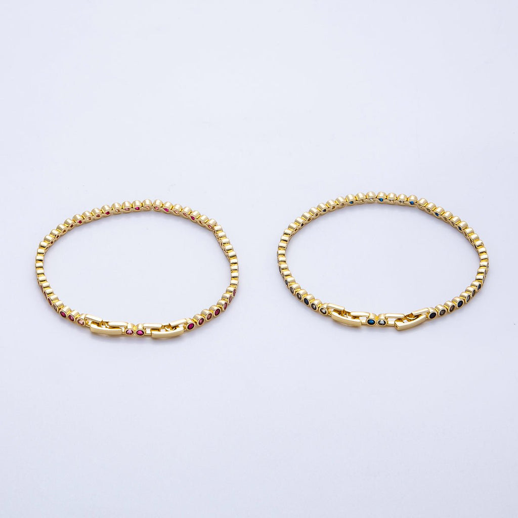16K Gold Filled 3mm Blue, Pink Gradient Round CZ Tennis Chain 8 Inch Adjustable Bracelet | WA-04042 WA-04043