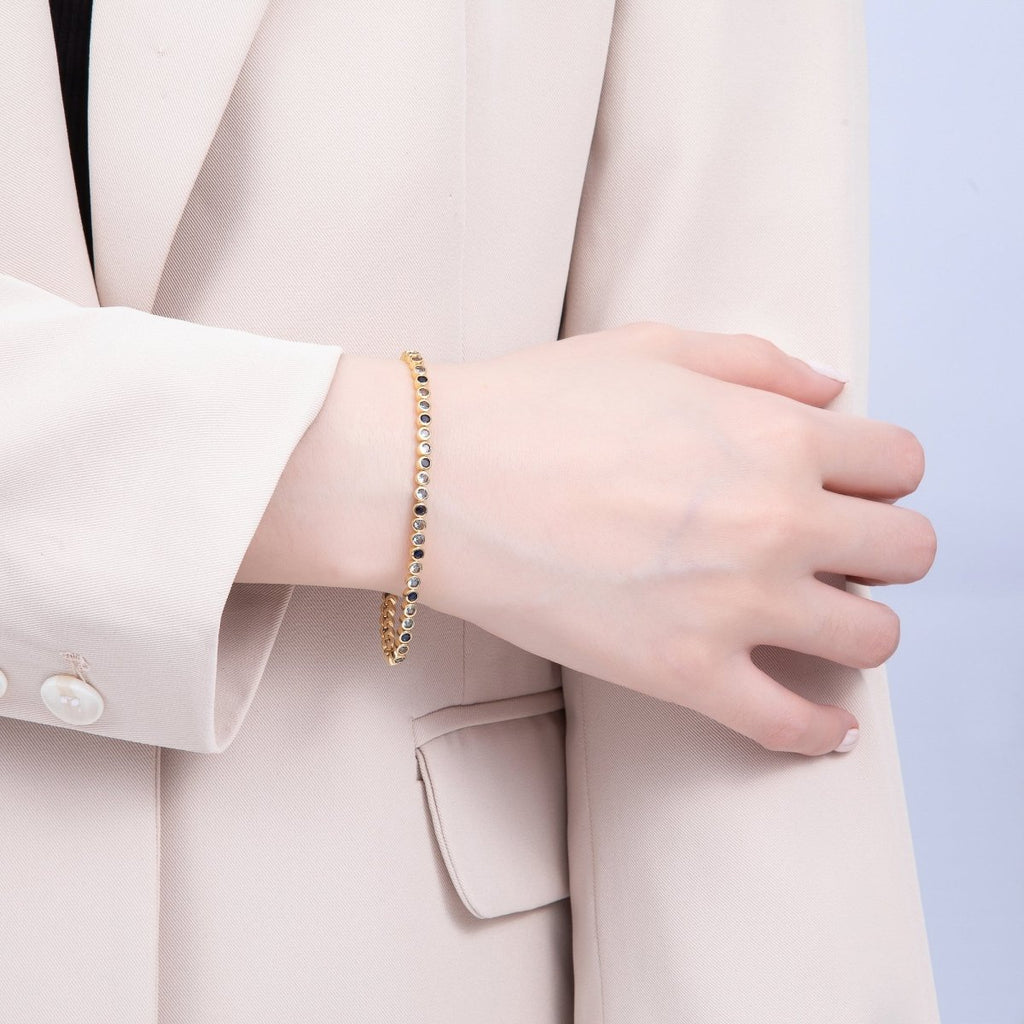 16K Gold Filled 3mm Blue, Pink Gradient Round CZ Tennis Chain 8 Inch Adjustable Bracelet | WA-04042 WA-04043