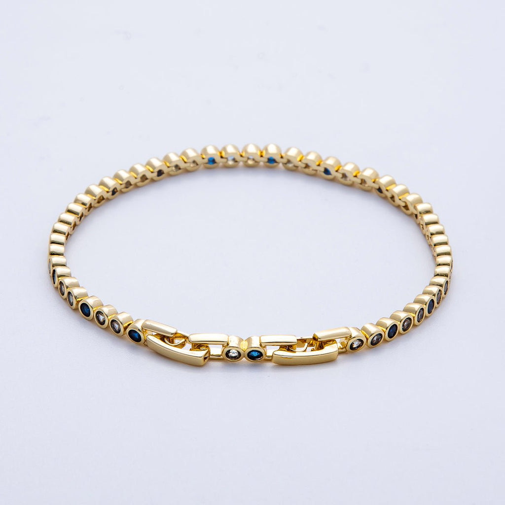 16K Gold Filled 3mm Blue, Pink Gradient Round CZ Tennis Chain 8 Inch Adjustable Bracelet | WA-04042 WA-04043