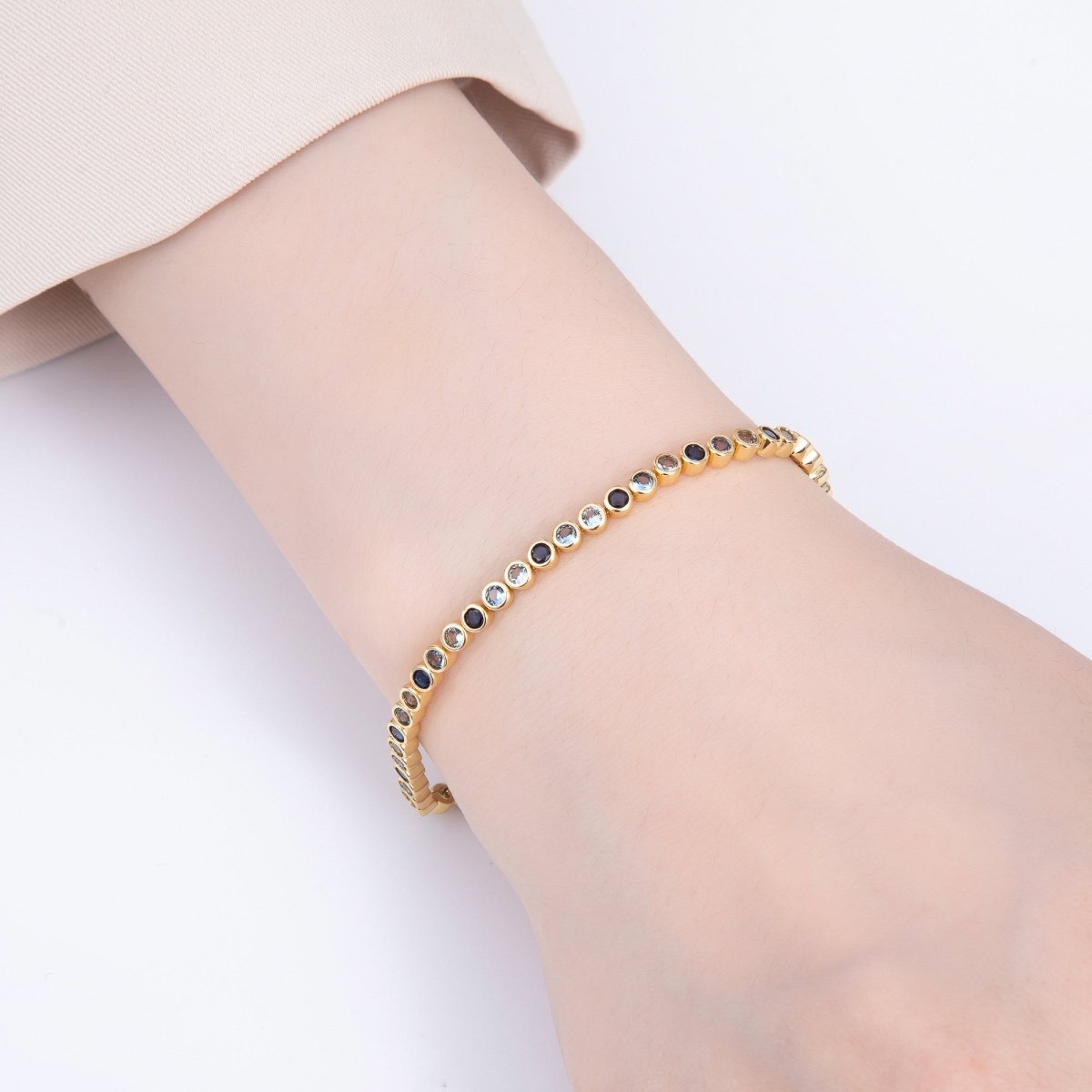 16K Gold Filled 3mm Blue, Pink Gradient Round CZ Tennis Chain 8 Inch Adjustable Bracelet | WA-04042 WA-04043