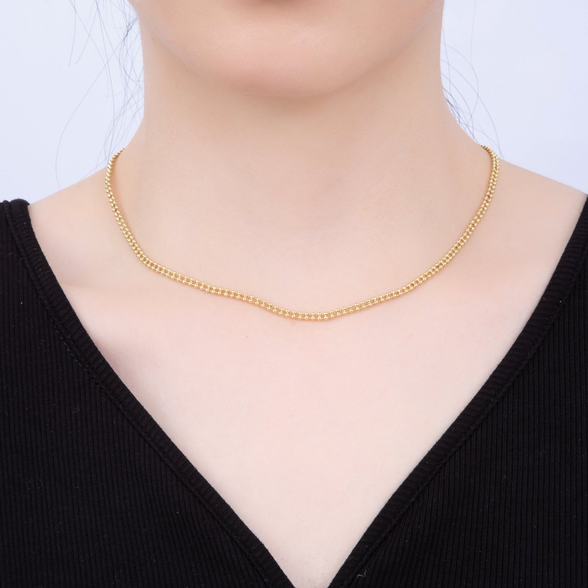 16K Gold Filled 3mm Double Row Round Ball Chain 17 Inch Necklace w. Extender | WA-04337