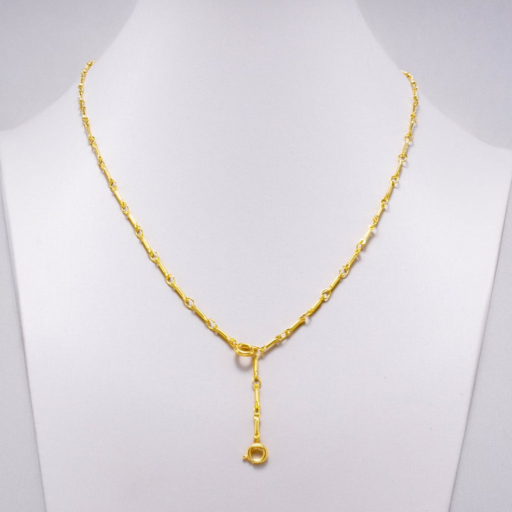 16K Gold Filled 3mm Minimalist Cable Bar Link Lariat Chain 20 Inch Necklace | WA-04446