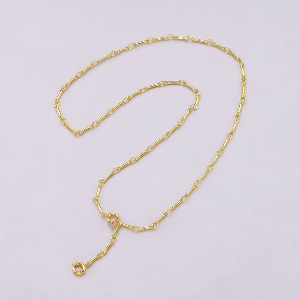 16K Gold Filled 3mm Minimalist Cable Bar Link Lariat Chain 20 Inch Necklace | WA-04446